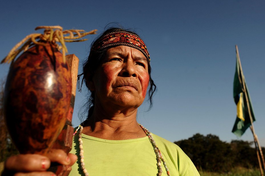 Guarani Kaiowa Indian leader Damiana stands on a roadside