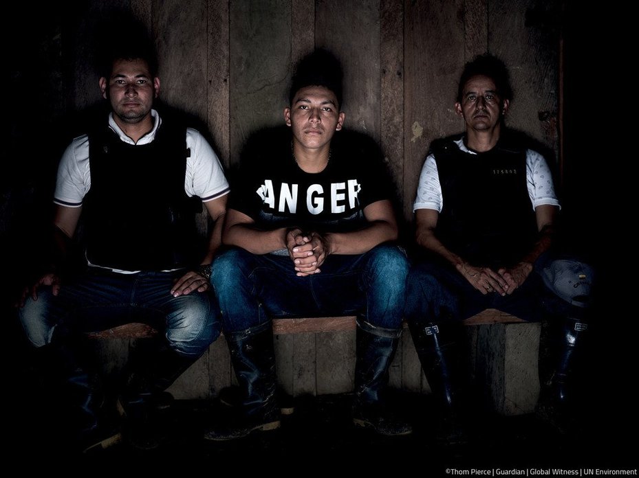 Ramon Bedoya with bodyguards at his family's farm - Pedeguita y Mancilla, Coco, Colombia.