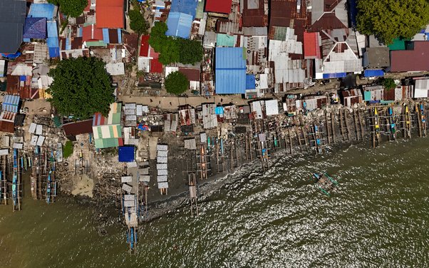 aerial view of coast in The Philippines, where extreme weather due to climate change is impact fisherpeople livelihoods