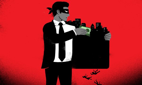 illustration showing money launderer hiding money in anonymous company