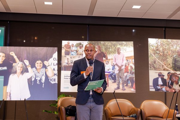 Anthony Odur, a human rights lawyer from Uganda, addresses a Global Witness event at Climate Week NYC, September 2024. Natalie Keyssar / Global Witness