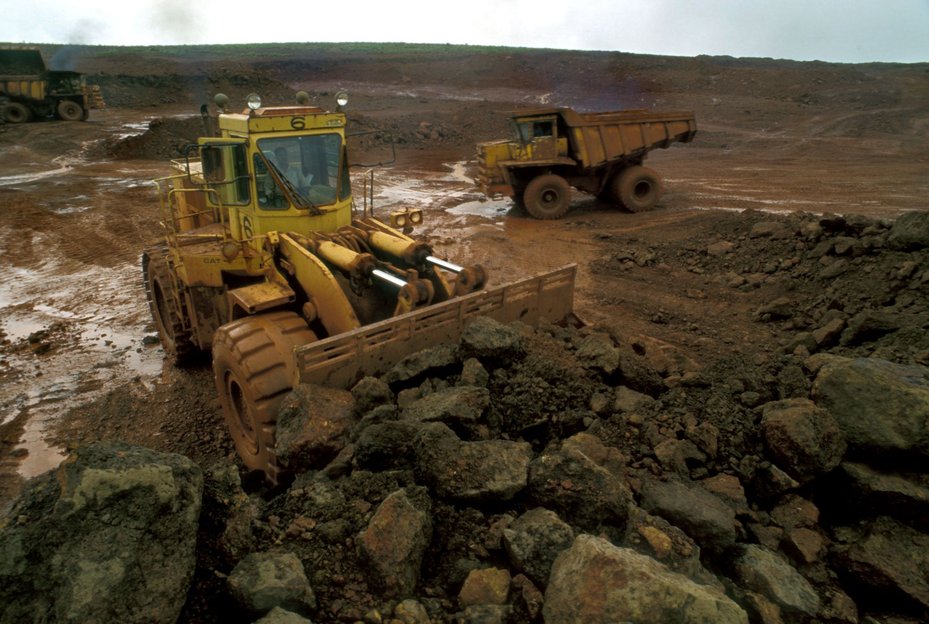 Bulldozers operating on a bauxite mine in India’s Odisha district