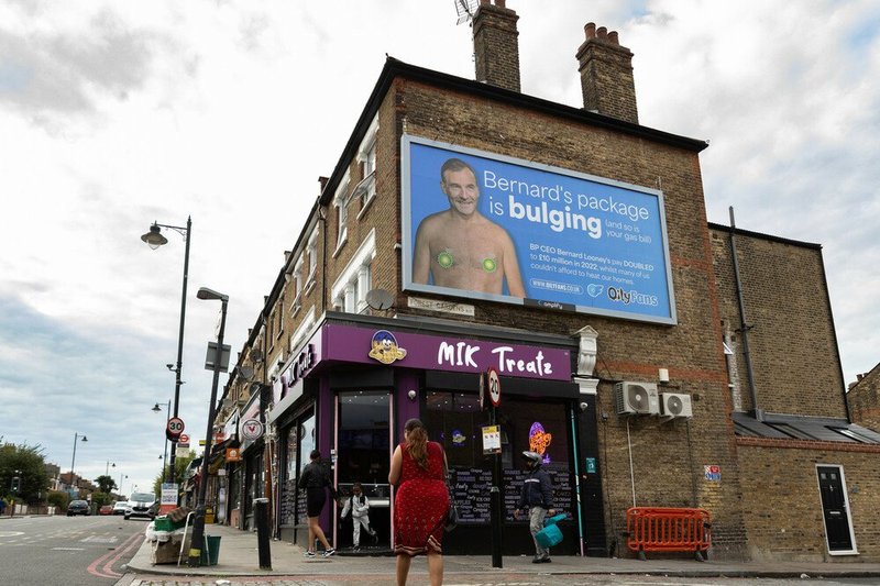 OilyFans Billboard of BP CEO Bernard Looney in Tottenham, London