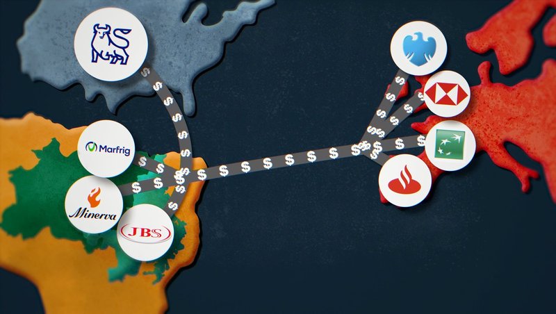 map showing location of agribusiness bonds, including JBS, Minerva and Marfig