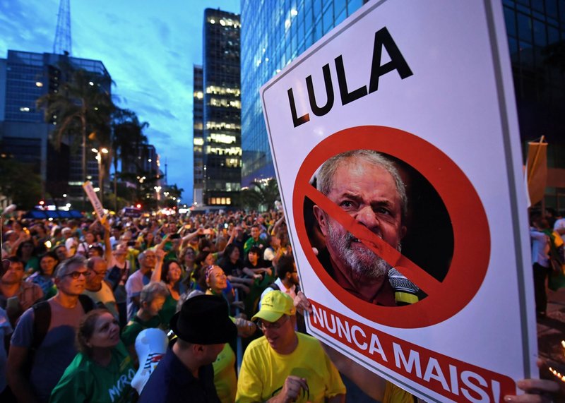 Demonstration against former President Luiz Inacio Lula da Silva outside the Federal Regional Court building in Sao Paulo, Brazil