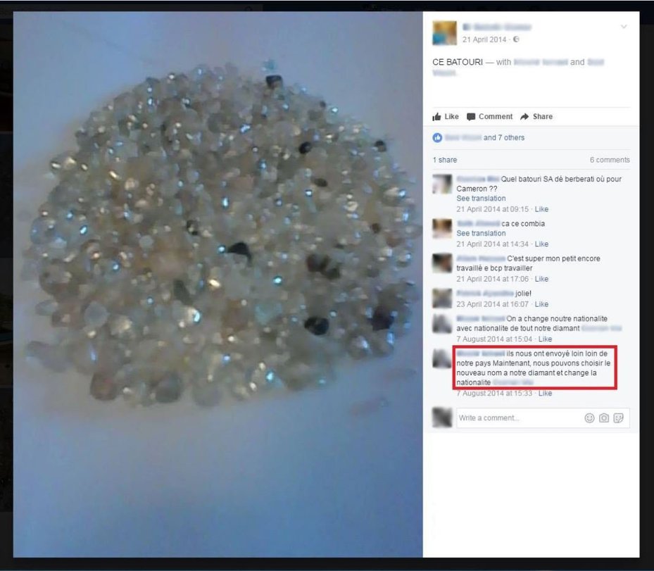 Facebook comments posted by a dealer based in Cameroon