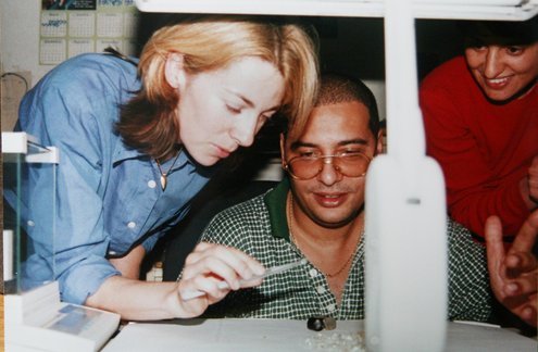 Charmian Gooch inspects diamonds.