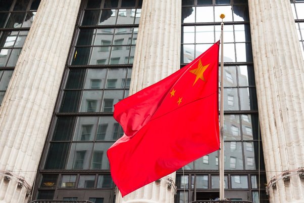 Chinese flag outside government building