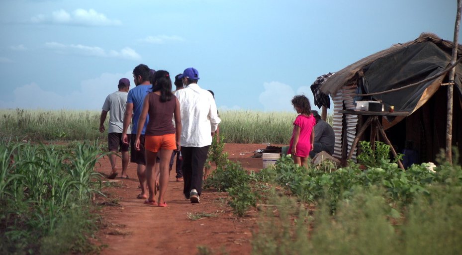 The indigenous Myba Guaraní Loma Piro'y surrounded by soy plantations