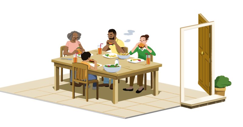 illustration showing family eating beef linked to deforestation