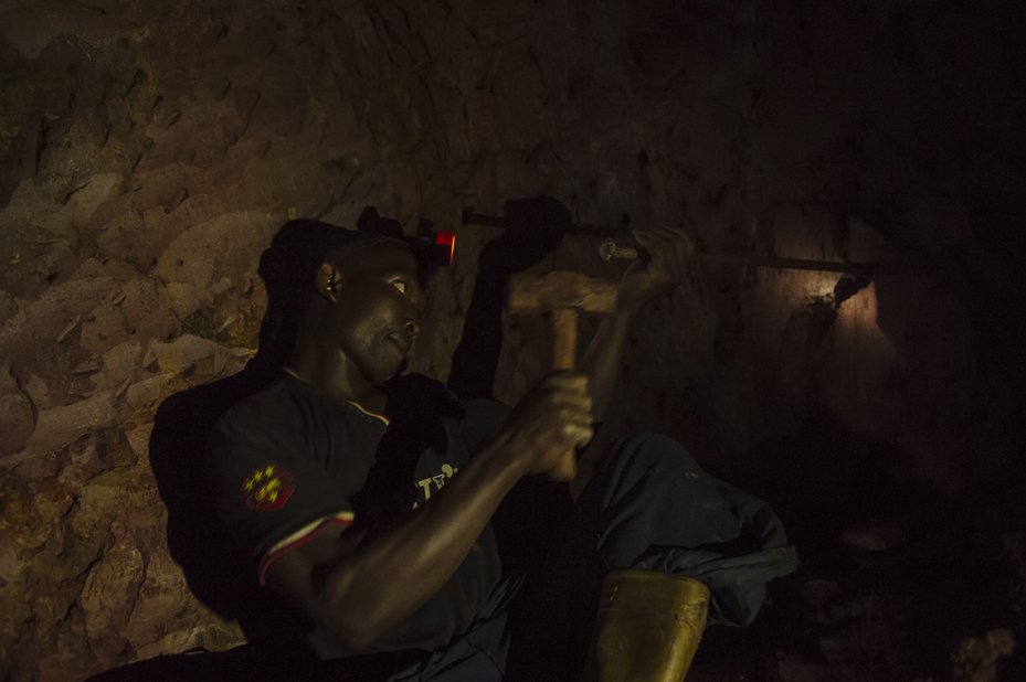 Artisanal miners dig a tunnel for a new cassiterite mine in South Kivu in the east of the Democratic Republic of the Congo