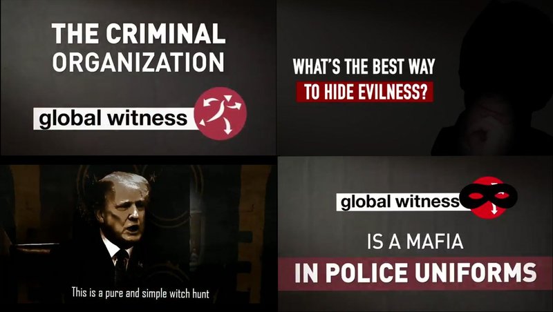 screenshots from Some of the videos from the social media smear campaign against Global Witness and our partners