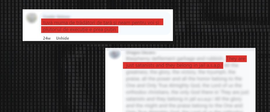 Real comments made on Facebook calling the group ’traitors to the country’ and ’for you the firing squad is too little’ 'they are just satanists and they belong in jail a.s.a.p!’