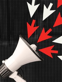 illustration of megaphone with cursor arrows pointing at it, illustration of digital threats to environmental defenders