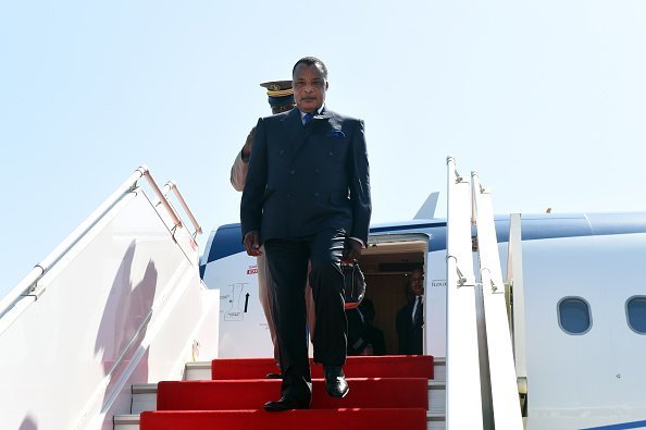 Denis Sassou-Nguesso - Congo Brazzaville President steps off plane