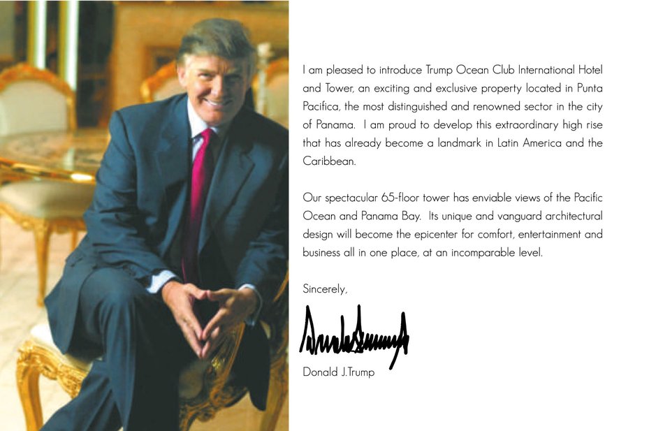 Donald Trump photo and introduction in Trump Ocean Club brochure