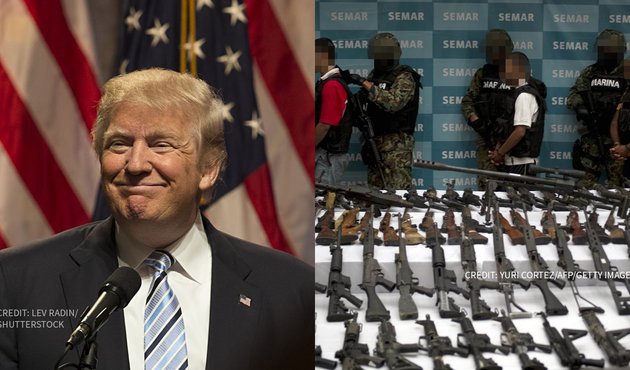 Donald Trump (l); Mexican weapon smuggling (r)