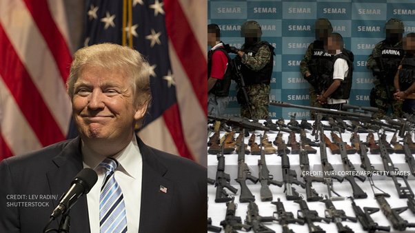 Donald Trump (l); Mexican weapon smuggling (r)