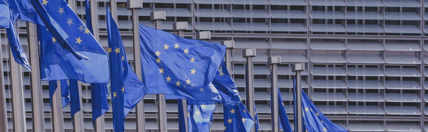 eu flags flying at brussels, europe