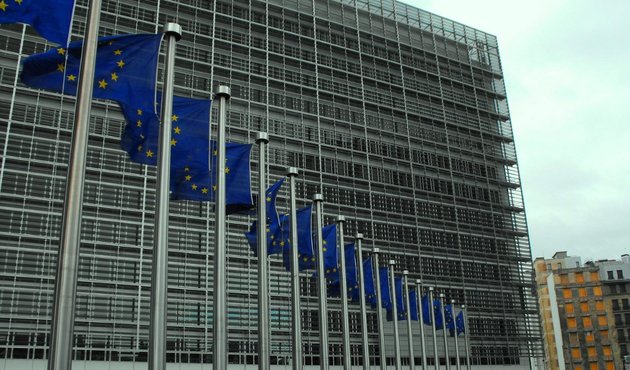 EU flags fly in EU quarter in Brussels