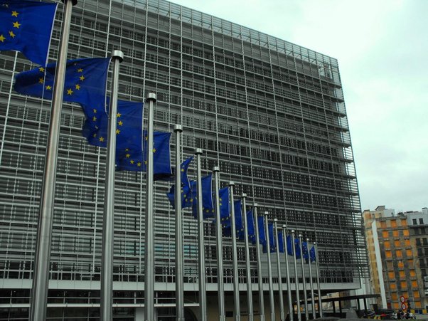 EU flags fly in EU quarter in Brussels