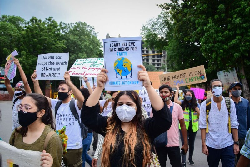 Protestors march with the Fridays for Future movement in New Delhi, India