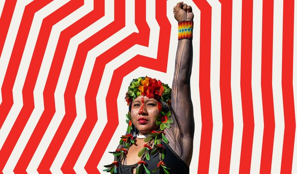 Graphic collage showing indigenous female activist