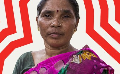 Graphic collage showing an Indian activist