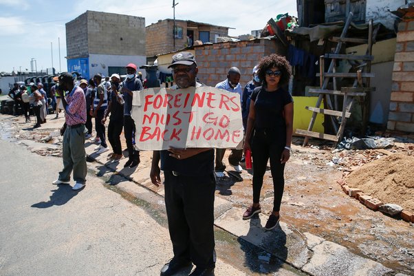 Members of Alexandra Dudula Movement during their operation to remove migrant street vendors in Johannesburg