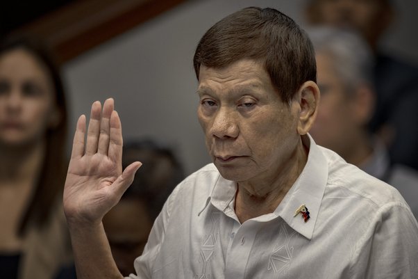 Former Philippine President Rodrigo Duterte appears before lawmakers at the Senate on October 28, 2024 in Pasay, Metro Manila