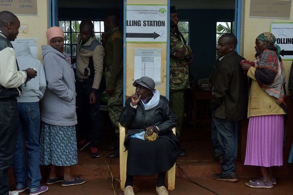 Voters queuing at a polling station in Kiambu, Kenya, in 2017