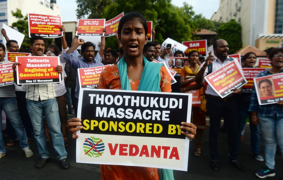 Indian protesters demonstrating against the killings of protesters in the Thoothukudi massacre, in Chennai on May 24, 2018. Arun Sankar/AFP via Getty Images