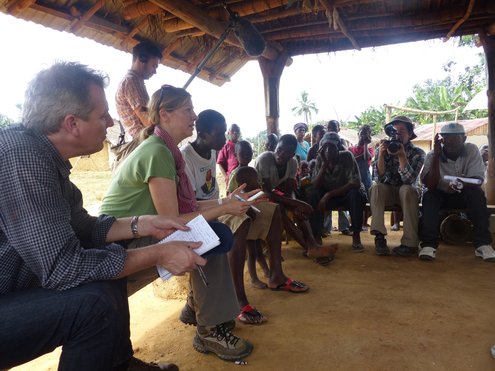 Global Witness founders at community forestry meeting in Liberia