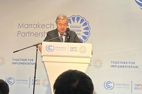 Guterres making speech at COP27 in Glasgow