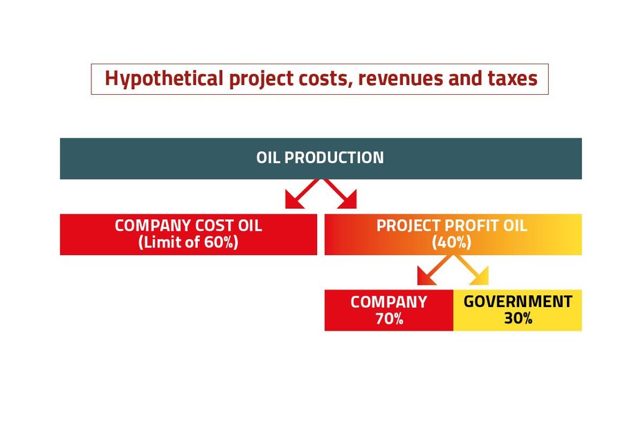 A chart showing hypothetical project costs, revenues and taxes