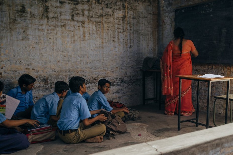 School students taking a class in Rajasthan, a mineral-rich state in northern India.