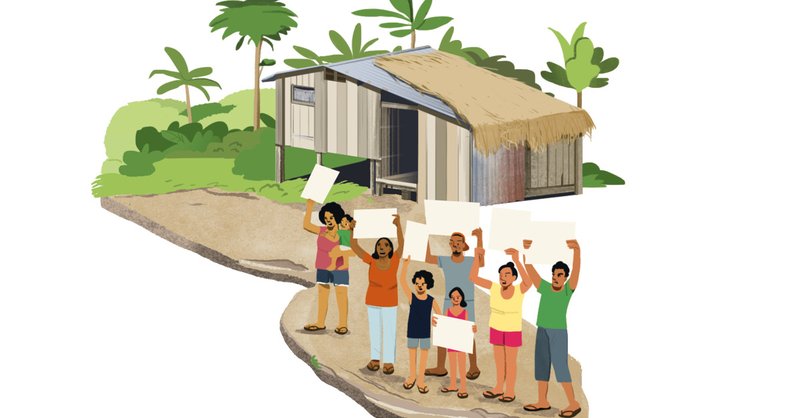 illustration of Indigenous Peoples protesting about deforestation in forest home