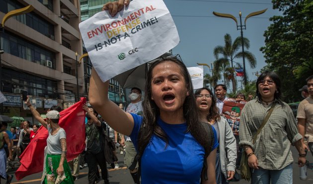 Jonila Castro, an environmental activist from the Philippines, takes part in the Independence Day Protest in Manila, Philippines, on 12 June 2024. Raffy Lerma / Global Witness