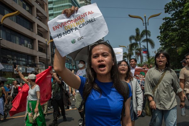 Jonila Castro, an environmental activist from the Philippines, takes part in the Independence Day Protest in Manila, Philippines, on 12 June 2024. Raffy Lerma / Global Witness