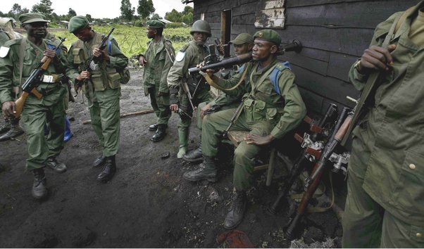 FARDC soldiers at an army post 12 km north of Goma