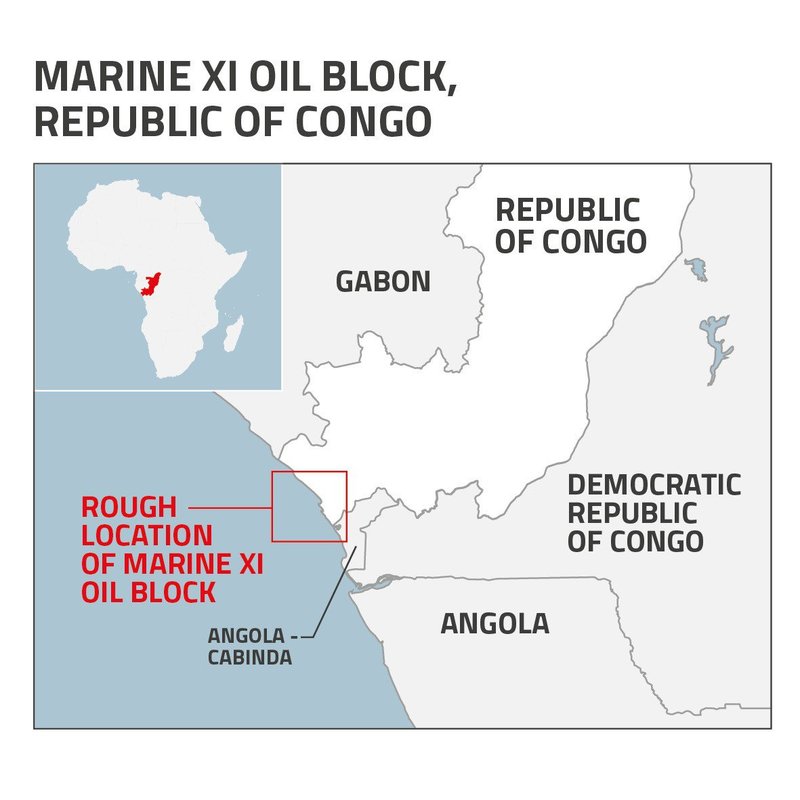 Map showing the rough location of marine XI oil block in the Republic of Congo