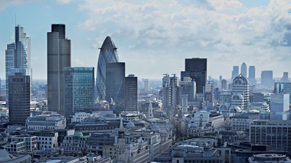 London's Canary Wharf skyline where financial services are