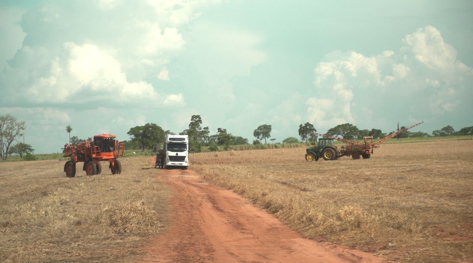 Soy being harvested on land in Paraguay