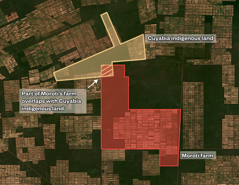 Map of Cuyabia Indigenous land overlapping with part of Moroti's farm