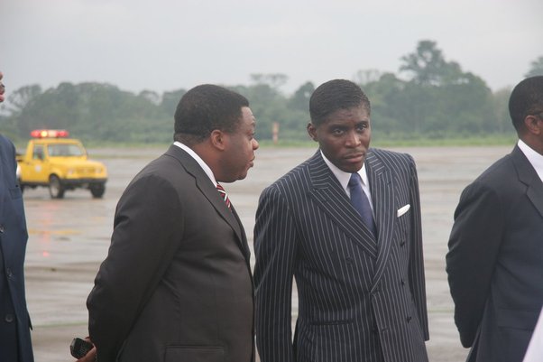 Teodorin Obiang (center right) attending a Brazilian presidential visit in Equatorial Guinea. Creative Commons licence: Flickr.com/Embassy of Equatorial Guinea