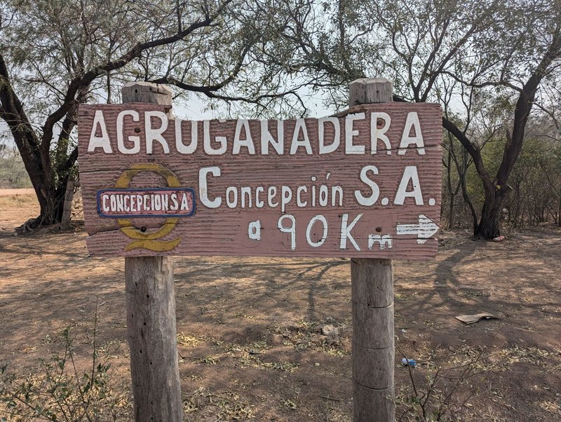 A signpost to the Agroganadera Concepción cattle ranch, northern Paraguay