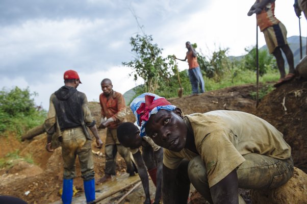 An artisanal miner pans for gold at the Mufa II gold mining site in South Kivu in the east of the Democratic Republic of the Congo