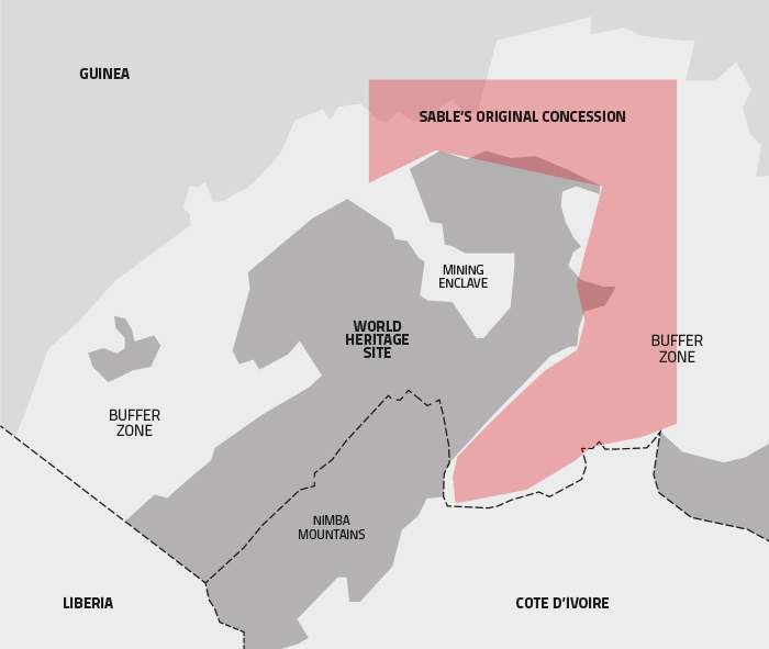 Sable’s original site overlapped the Nimba reserve, shown on map