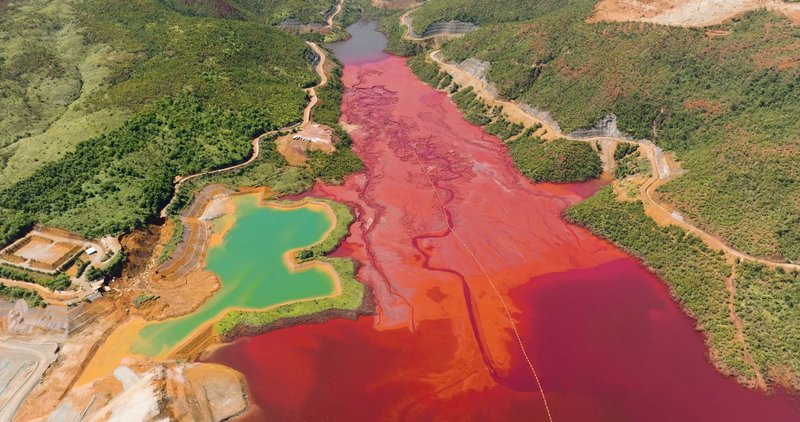 View from above of nickel mine landscape. Mining in an open pit. Mindanao, Philippines