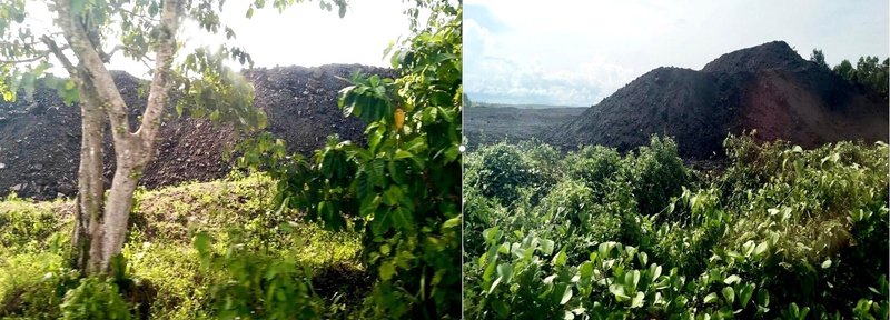 Piles of coal beside the road